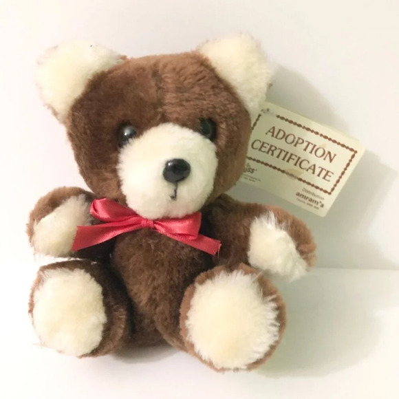 Vtg Russ Amram Adoption Bear 5 Inch Tall Stuffed  Animal Plush Korea - Picture 1 of 15